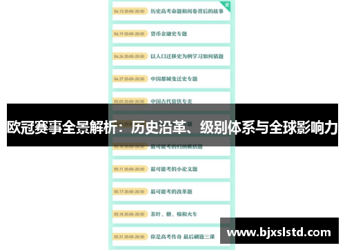 欧冠赛事全景解析：历史沿革、级别体系与全球影响力